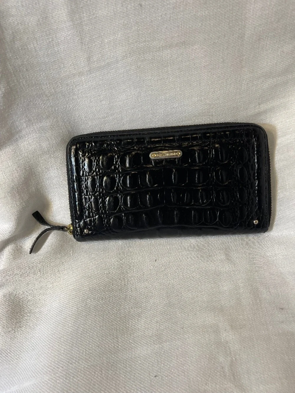 Brahmin Black Croc-Embossed Zip Card Holder